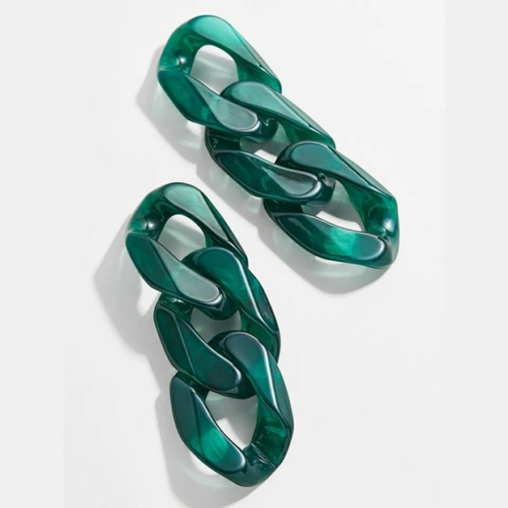 New Dark Green Risen Chain Earrings - Picture 1 of 5
